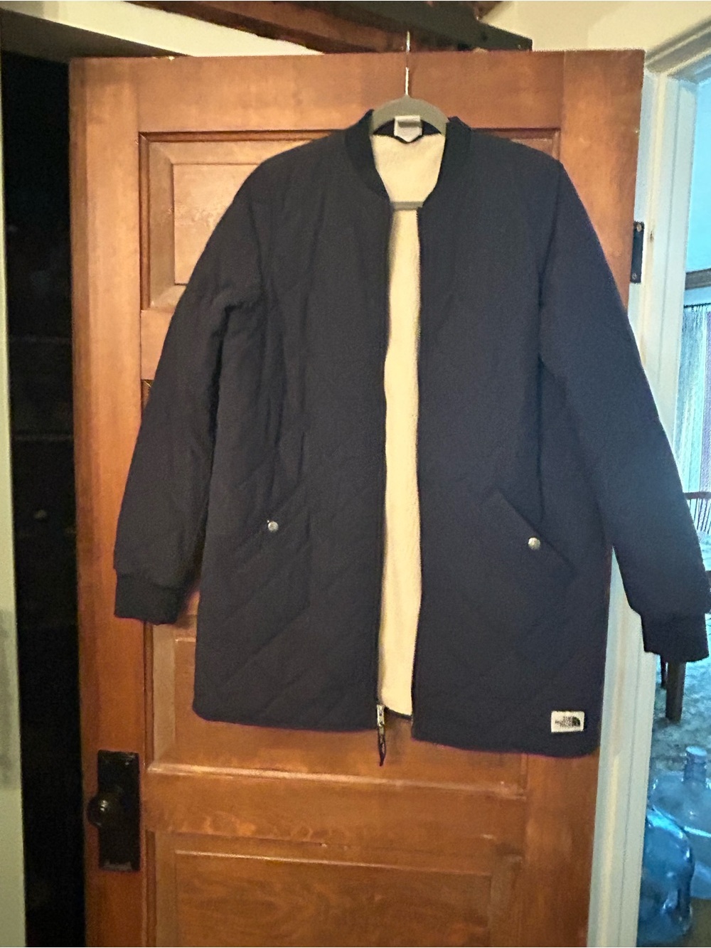 The North Face Navy Quilted Long Pea Coat